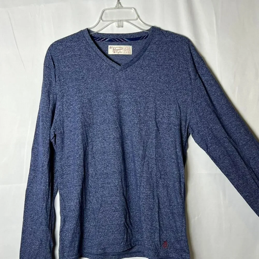 Men’s Vintage‎ Original Penguin Munsingwear Blue V-Neck Long Sleeve Tee Size L - Picture 2 of 5